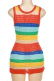 Colour Sexy Patchwork Contrast U Neck Vest Dress Dresses