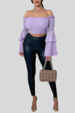 Light Purple Casual Solid Patchwork Off the Shoulder Tops