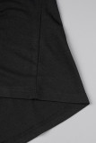 Black White Casual Print Basic Oblique Collar T-Shirts
