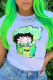White Vintage Print Patchwork O Neck T-Shirts