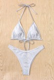 White Sexy Solid Bandage Backless Swimwears (With Paddings)
