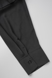 Black Casual Solid Patchwork Asymmetrical Turndown Collar Shirt Dress Dresses