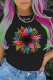 Black Daily Print Patchwork O Neck T-Shirts