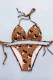 Dark Khaki Sexy Character Print Bandage Letter Swimwears