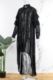 Black Casual Solid Patchwork Asymmetrical Turndown Collar Shirt Dress Dresses