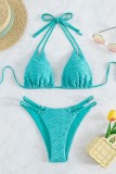 Light Blue Sexy Solid Bandage Backless Swimwears (With Paddings)