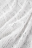White Sexy Solid Bandage Hollowed Out Backless Oblique Collar Sleeveless Dress Dresses
