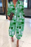 Pink Casual Print Patchwork Turndown Collar Regular Jumpsuits