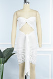 White Sexy Solid Hollowed Out Backless Strapless Wrapped Skirt Dresses