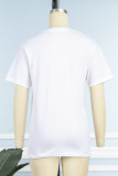 White Casual Letter Print Basic O Neck T-Shirts
