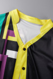 Black Casual Geometric Print Patchwork Buckle Slit Mandarin Collar Shirt Dress Dresses