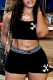 Black Casual Street Sportswear Print Solid Patchwork Spaghetti Strap Sleeveless Two Pieces