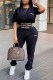 Black Street Print Letter O Neck Short Sleeve Two Pieces