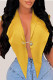Yellow Sexy Casual Work Solid Patchwork Backless Asymmetrical Turn-back Collar High Waist Tops(With Brooch)