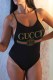 Black Sexy Print Backless Letter Swimwears
