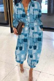Pink Casual Print Patchwork Turndown Collar Regular Jumpsuits