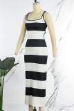 Pink Sexy Casual Striped Print Backless Spaghetti Strap Long Dress Dresses
