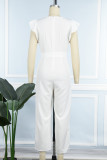 Apricot Casual Work Elegant Solid Frenulum O Neck Regular Jumpsuits(With Belt)