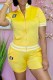 Yellow Street Letter Embroidered Zipper Collar Short Sleeve Two Pieces