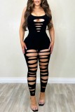 Coffee Sexy Casual Solid Hollowed Out U Neck Skinny Jumpsuits