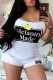 White Casual Print Letter Spaghetti Strap Sleeveless Two Pieces