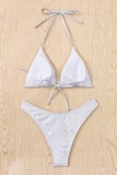White Sexy Solid Bandage Backless Swimwears (With Paddings)