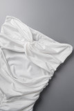 White Sexy Solid Hollowed Out Backless Strapless Wrapped Skirt Dresses