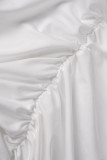 White Sexy Solid Hollowed Out Backless Strapless Wrapped Skirt Dresses