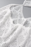 White Sexy Solid Bandage Hollowed Out Backless Oblique Collar Sleeveless Dress Dresses