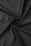 Black Casual Solid Patchwork Asymmetrical Turndown Collar Shirt Dress Dresses