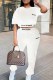 White Street Print Letter O Neck Short Sleeve Two Pieces