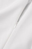 White Casual Work Elegant Solid Frenulum O Neck Regular Jumpsuits(With Belt)