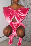Pink Sexy Solid Backless With Bow Strapless Two Pieces (With Sleeves)