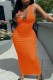 Orange Street Print Letter V Neck One Step Skirt Dresses