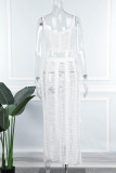 White Sexy Solid Bandage Hollowed Out Patchwork Slit Spaghetti Strap Sleeveless Two Pieces