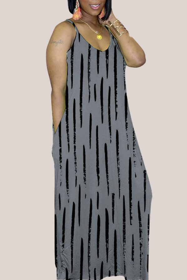 Grey Casual Work Elegant Solid Pocket Spaghetti Strap Straight Dresses