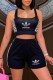 Black Street Print Letter U Neck Sleeveless Two Pieces