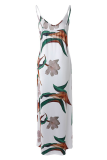 White Casual Print Patchwork Spaghetti Strap Straight Dresses