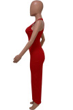 Deep Red Street Print Letter V Neck One Step Skirt Dresses