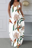 White Casual Print Patchwork Spaghetti Strap Straight Dresses