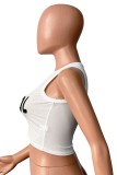 White Casual Letter Print Basic O Neck Tops