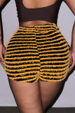 Yellow Casual Street Simplicity Striped Patchwork Regular Straight Positioning Print Bottoms