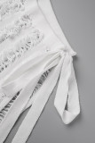 White Sexy Solid Bandage Hollowed Out Patchwork Slit Spaghetti Strap Sleeveless Two Pieces