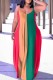 Green Sexy Casual Striped Patchwork Backless Contrast Spaghetti Strap Long Dress Dresses