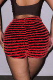 Red Casual Street Simplicity Striped Patchwork Regular Straight Positioning Print Bottoms