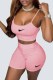 Pink Street Embroidery Patchwork Spaghetti Strap Sleeveless Two Pieces