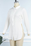 Colour Casual Work Not Positioning Printed Buckle Asymmetrical Turndown Collar High Waist Tops