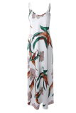 White Casual Print Patchwork Spaghetti Strap Straight Dresses