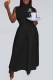 Black Elegant Print Letter Half A Turtleneck Waist Skirt Dresses
