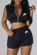 Black Casual Print Letter Zipper Collar Sleeveless Two Pieces